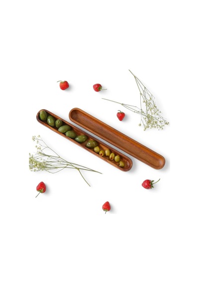 Akasya Ağacından Ahşap Zeytin Tabağı, Zeytinlik,ahşap Zeytin Tepsisi El Yapımı Akasya Ahşap Uzun Kano Tekne Tarzı Çanak - Yemek Servis Tabağı Masa Orta Parça 35cm 5cm Çok Renkli