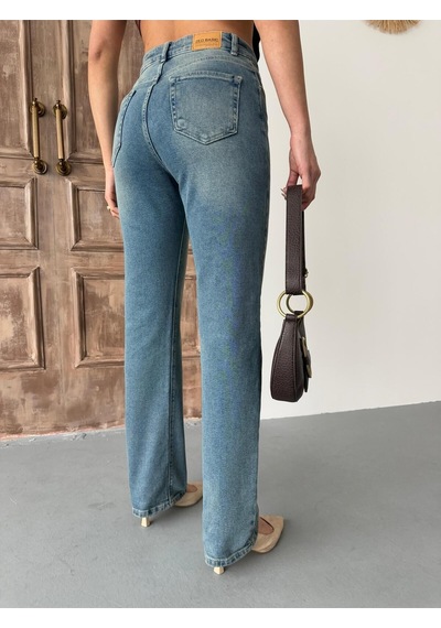 Kadın Straight Likralı Yüksek Bel Boru Paça Kot Pantolon Mavi Tint Mavi+tint