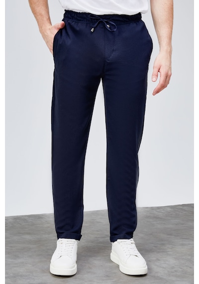 HLT Jeans Erkek Lacivert Relaxed Fit Yandan Cepli Beli Lastikli Bağcıklı Duble Paça Jogger Pantolon Bolt-1997 Lacivert