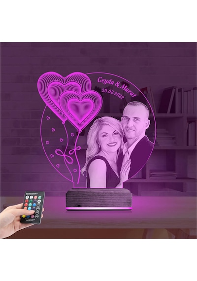Luvivia Kalp Sevgiliye Hediye Fotoğraflı 3d Lamba - Masa Gece Lambası V11