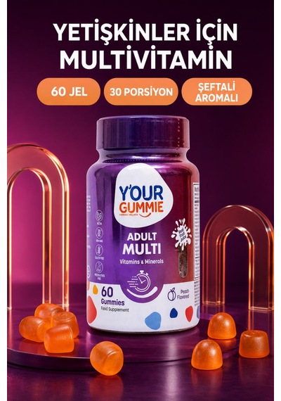 Y'our Gummie Yetişkin Multivitamin ve Multimineral Gummies Şeftali Aromalı 60 Gummies
