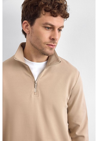 Backandbond Bej Regular Fit Dik Yaka Yarım Fermuarlı Sweatshirt