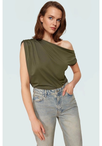 Frm Regular Kalıp Polyester Bluz Yazlık Şıklık Seçkin Malzeme Haki