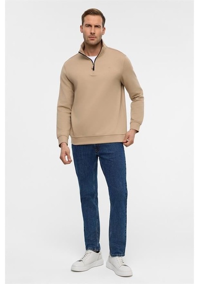 Süvari Bej Regular Düz Yarım Balıkçı Yaka Sweatshirt Bej