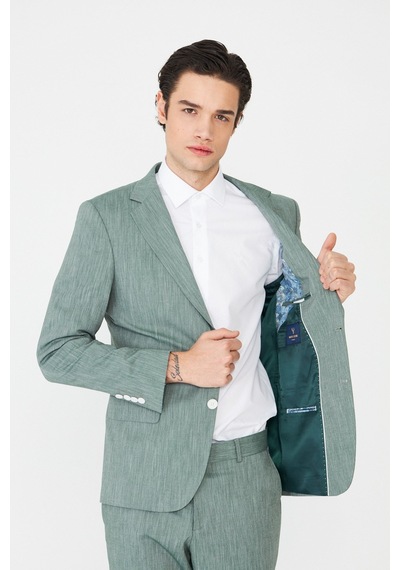 Yeşil Dokulu Modern Slim Fit Şehir Stili Takım Elbise Desenli