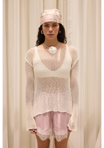 Mai Collection Meya İnce Dökümlü Beyaz Basic Üst