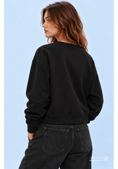 UCLA Cardı Siyah Baskılı Pamuk Bisiklet Yaka Loose Fit Kadın Sweatshirt