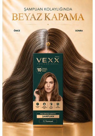 Vexx Professional Beyaz Kapatıcı Pratik Boya Şampuan Karamel 7.7 Amonyaksız Formül 300 Ml.