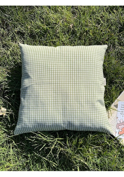 Yeşil Pötikareli Keten Yastık Kırlent Kılıfı 42 X 42 Cm Diğer