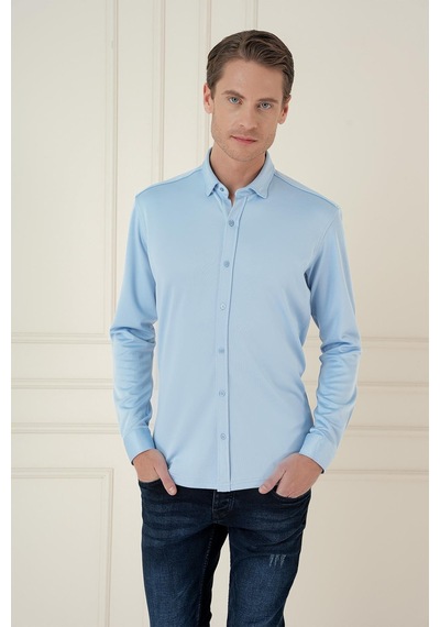 Efor G 1583 Slim Fit Mavi Klasik Gömlek Mavi
