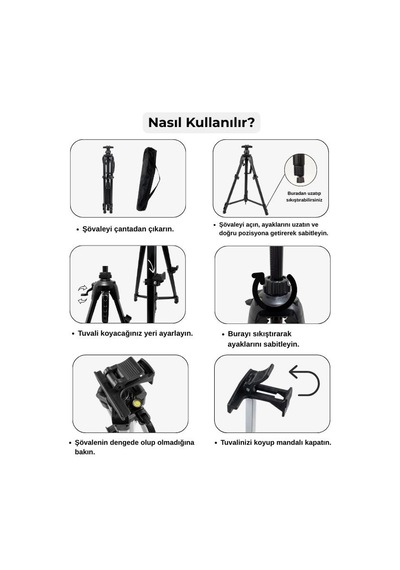 Katlanabilir Metal Tripod Şövale - Kollu Yükseklik Ayarlı, Su Terazili, Pusulalı, Siyah