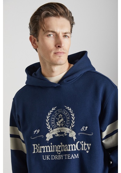 Grimelange Torrey Erkek Örme 3 Iplik Regular Fit Standart Kalıp Baskılı Kapüşonlu Lacivert Sweatshirt