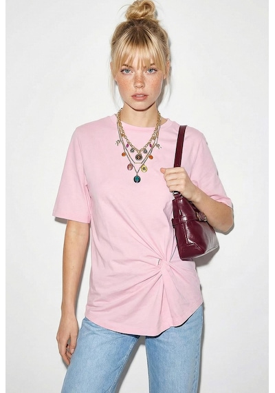 Shade Kadın Vatkalı Omuz Detaylı Düğüm Detaylı Kısa Kollu T-shirt 1067 60286068 - Pembe