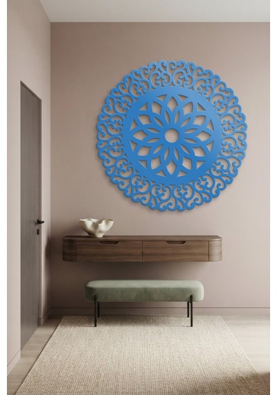 Lotus Mandala Metal Duvar Tablosu - Duvar Sanatı - Duvar Dekoru - Mavi