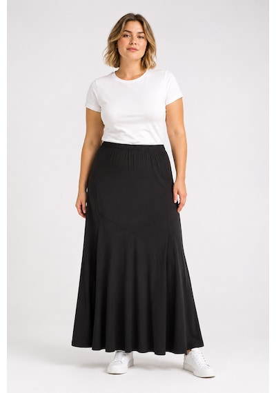 Bihan Store Yüksek Bel Panelli Dökümlü Sandy Kumaş Maxi Etek Y26-90980-siyah