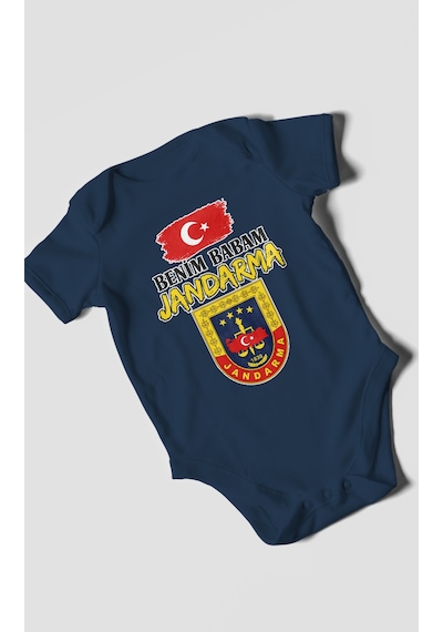 Morivokids Benim Babam Jandarma Kısa Kollu Bebek Body %100 Pamuk Lacivert