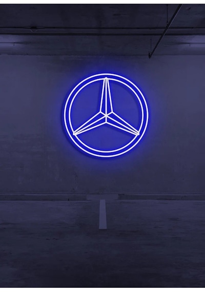 Rent A Carlara Özel Mercedes Logo Neon Tabela Mavi