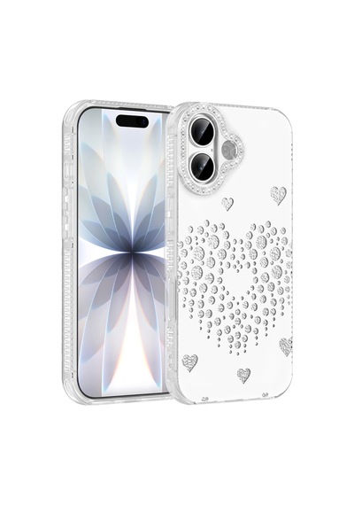 Lexroo Apple iPhone Uyumlu 17 Damla Taşlı Rivas Sert Pc Kılıf - Beyaz