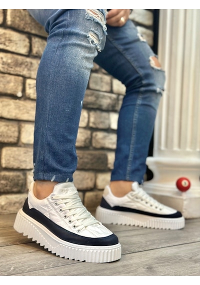 Ba0801 Boa Yüksek Taban Beyaz Paraşüt Kumaş Laci Cilt Detaylı Erkek Ayakkabı