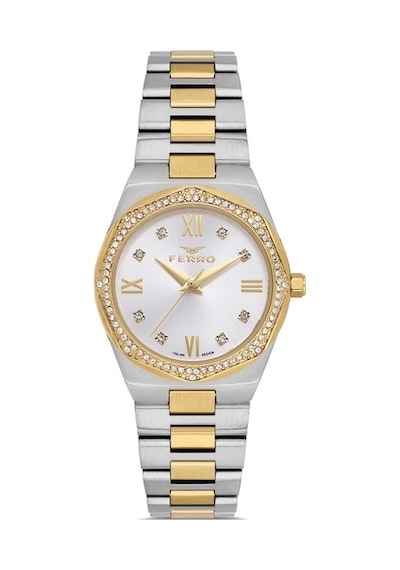 Ferro Fl21518awt-d Quartz Çelik Altın/gri 30 Mm Kadın Kol Saati Gri