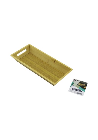 Dikdörtgen 16x35cm Derin 4.5cm Ahşap Bambu Sunum Tepsisi Çift Oyma Kulplu Bx40