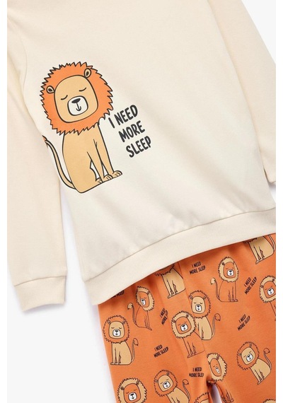Koton Erkek Bebek Aslan Baskılı 2'li Pamuklu Pijama Takımı Bej