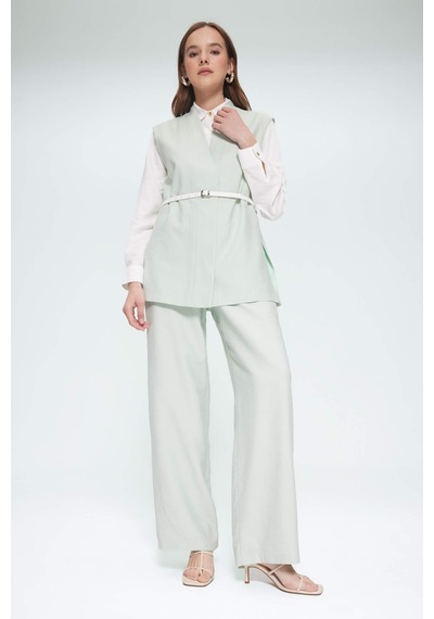 Defacto V Yaka Kemerli Twill Tesettür Klasik Yelek F1371ax25smgn1181 Yeşil