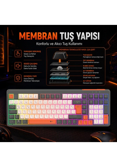 Lecoo GK104 3 Modlu Kablosuz RGB 104 Tuş Membran Türkçe Q Gaming Oyuncu Klavyesi