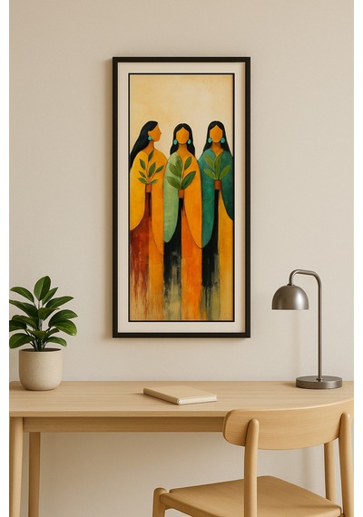 25 X 60 Cm Siyah Ahşap Çerçeve Soyut Kadın Figürlü Duvar Tablosu