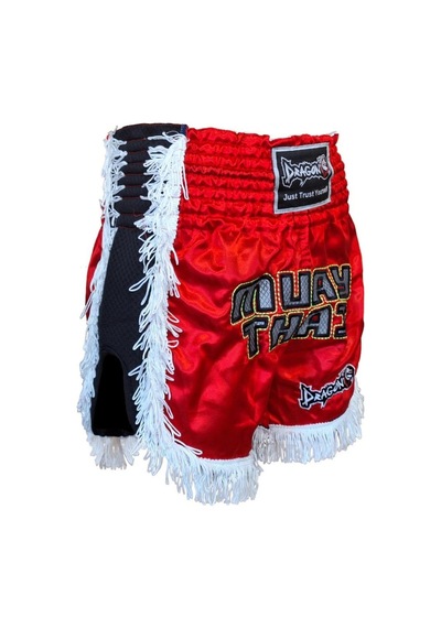 Dragondo Mt3020 Apache Muaythai Şortu Kırmızı Püsküllü Şort Nakışlı Muay Thai Şortu Kırmızı