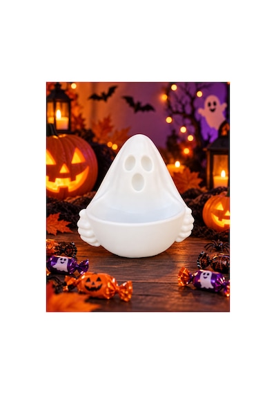 Halloween Hayalet Şekerlik Dekoratif Cadılar Bayramı Şeker Kasesi Beyaz Beyaz