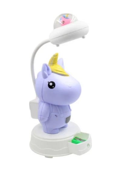 Unicorn Led Masa Lambası Dokunmatik Gece Lambası Çekmeceli, Esnek Boyunlu, Çocuk Odası Işık Mor