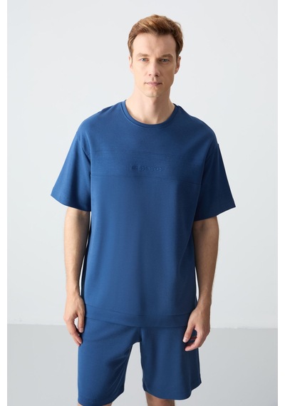 Tommy Life Parlament Pamuklu Kalın Yumuşak Dokulu Oversizefit Basic Erkek Şort Takım - 85257 Lacivert