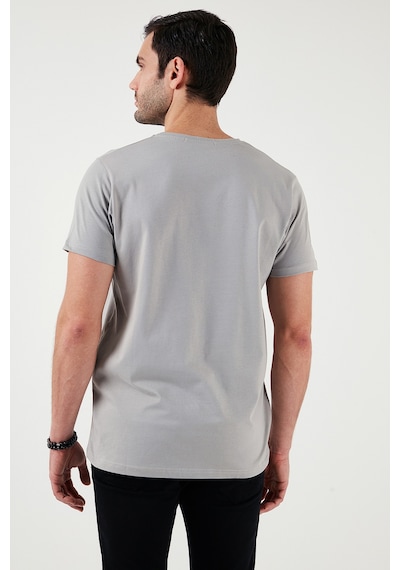 Buratti Pamuklu Slim Fit Bisiklet Yaka Yazılı Erkek T Shirt 541Enjoy Açık Gri