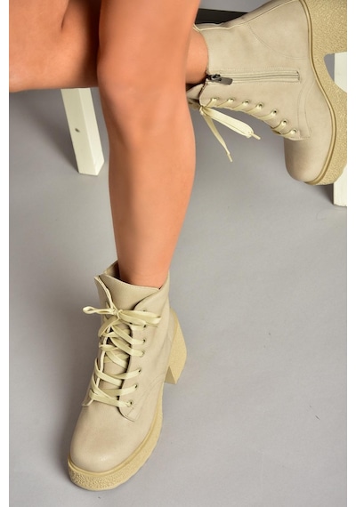 Fox Shoes T996533009 Bej Kalın Topuklu Kadın Bot Bej-suni Deri Bej