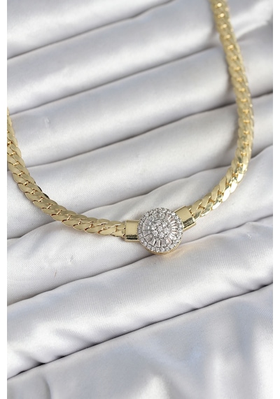 Utterly Good Ezme Zincir Kadın Kolye Zirkon Taşlı Gold Kaplama Metalik