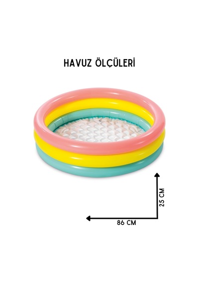 Lexroo Şişme Yumuşak Tabanlı Renkli 3 Boğumlu Baby Pool Çocuk Bebek Havuzu,86x25 Cm Ve Pompa+yama Çok Renkli