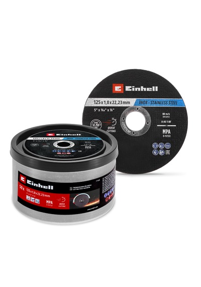Einhell 50 Parça İnce Paslanmaz Çelik Kesme Diski, Ø 125 x 1 mm 49711528, hassas kesim, Ø 22,23 mm göbek çapı, düz tip