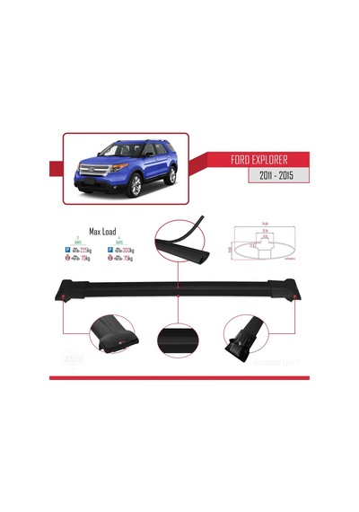 Ford Explorer 2011-2015 Arası İle Uyumlu Fly Model Ara Atkı Tavan Barı Siyah 3 Adet Bar