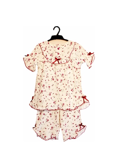 Kız Çocuk Kaprili Pijama Takımı Pembe Çiçekli Pembe Çiçekli