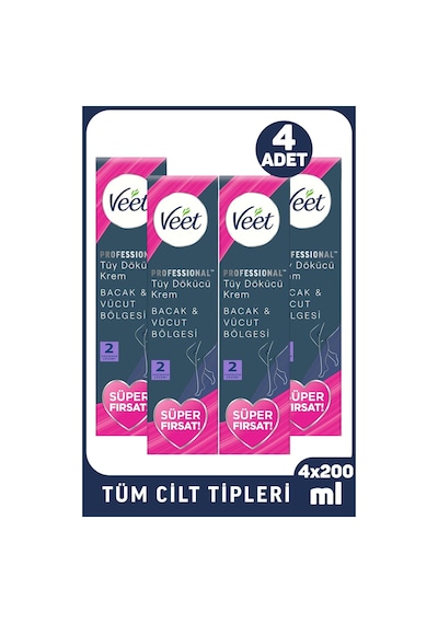 Veet Professional Tüy Dökücü Krem Tüm Cilt Tipleri İçin 200 Ml 4 Adet
