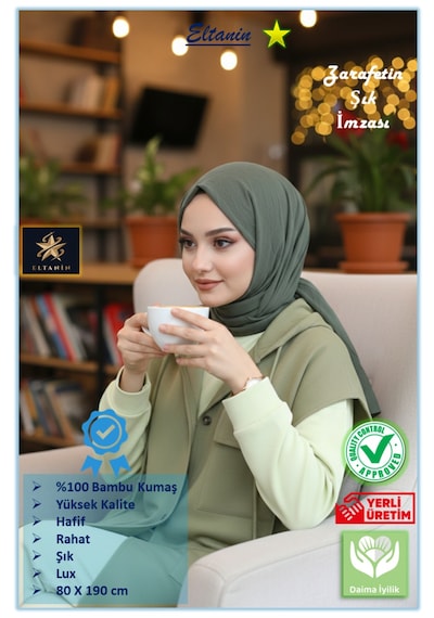 Bambu Kraş Şal Tesettür Giyim, Yüksek Kalite, Hafif, Rahat, Şık, Premium, Lux, Shawl, Scarf Haki