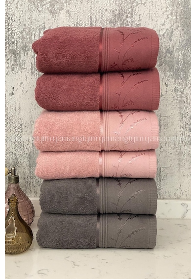 Ditsy El-yüz Havlusu 6 Adet-antrasit-pembe-mürdüm Çok Renkli