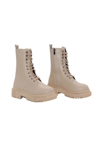 Mergenshoes B308 Ten Fermuarlı Bağcıklı Kadın Bot Ten