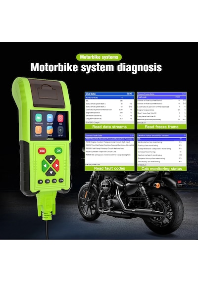 Jdiag M200 Motosiklet Obd2 Teşhis Arıza Kodu Okuyucu Pil Test Cihazı Bmw Yamaha Honda Kawasaki