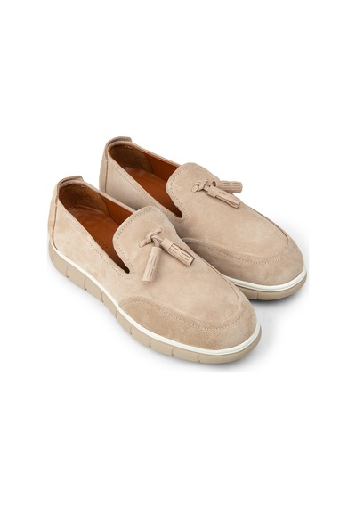Deery Erkek Süet Bej Püsküllü Loafer Ayakkabı - 02048mbeje01