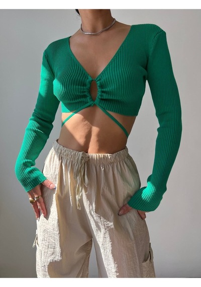 Mai Collection Mai Studios Co. Berta Yeşil Triko Crop Yeşil
