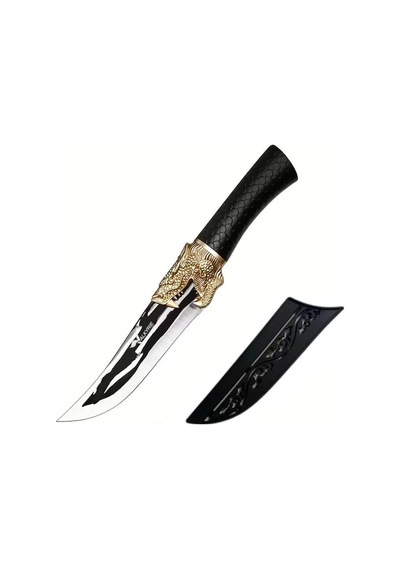 Valkyrie Dragon Tasarım Paslanmaz Çelik Şef Kamp Bıçağı Siyah Saplı, Kılıflı Kasap & Mutfak Kamp Bıçağı Siyah