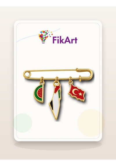 Fikart Türkiye Filistin Üçlü Sallantılı Çengelli İğne Broş Çok Renkli