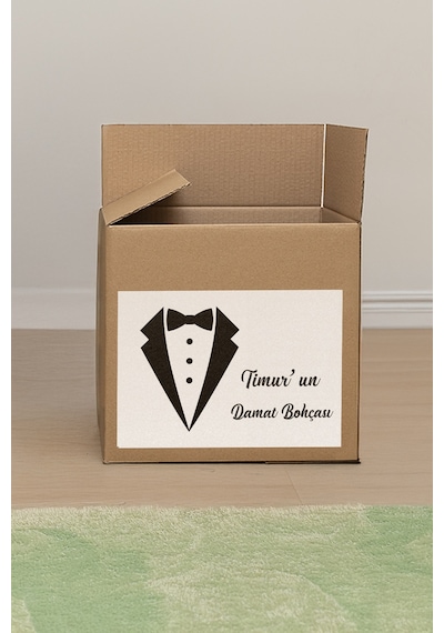 İsme Özel Damat Bohçası Etiketi - 10'lu A4 Paket - Kendinden Yapışkanlı Çeyiz Kolisi Sticker Diğer